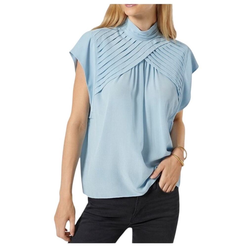 Joie Women's Edesse Pleated 100% Silk Blouse In Powder Blue Size XS NWT - Picture 2 of 10